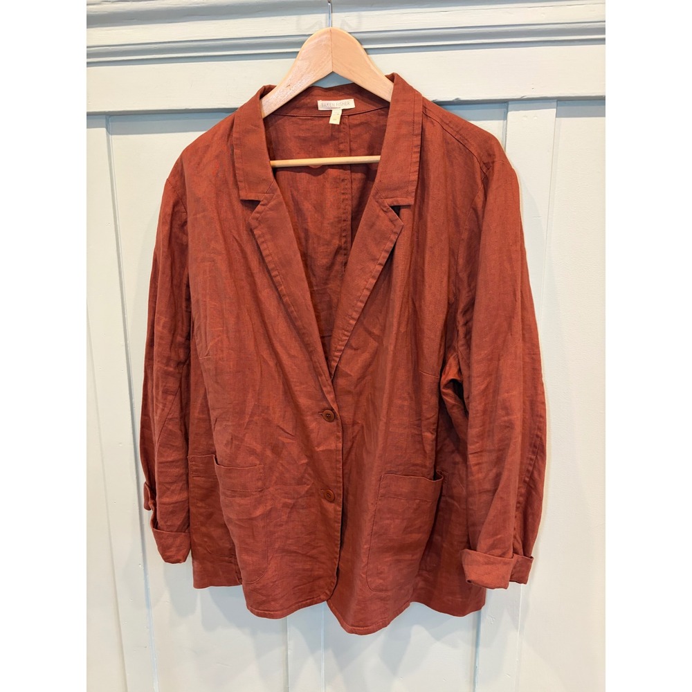 Eileen Fisher Woman Organic Linen Blazer Rust Terracotta Plus Size 3X